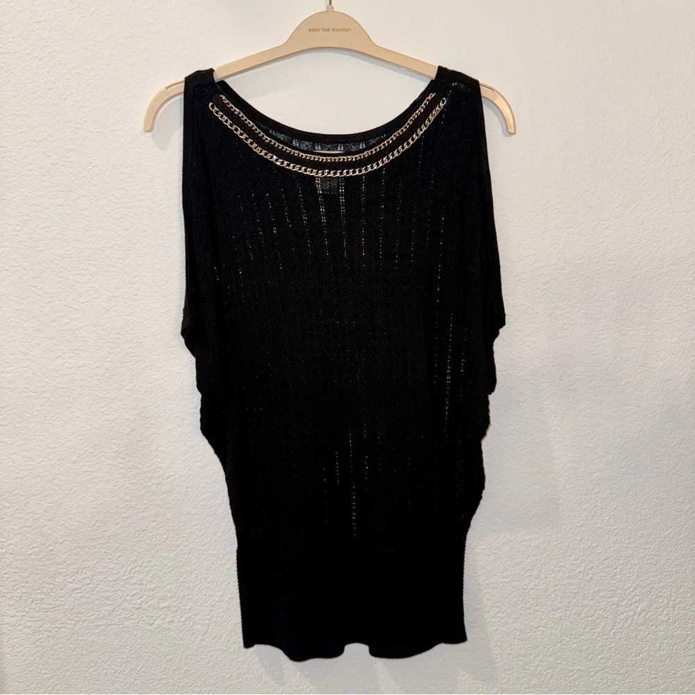 EUC Cache Black Ribbed Hem Cold Shoulder Sweater Tunic S